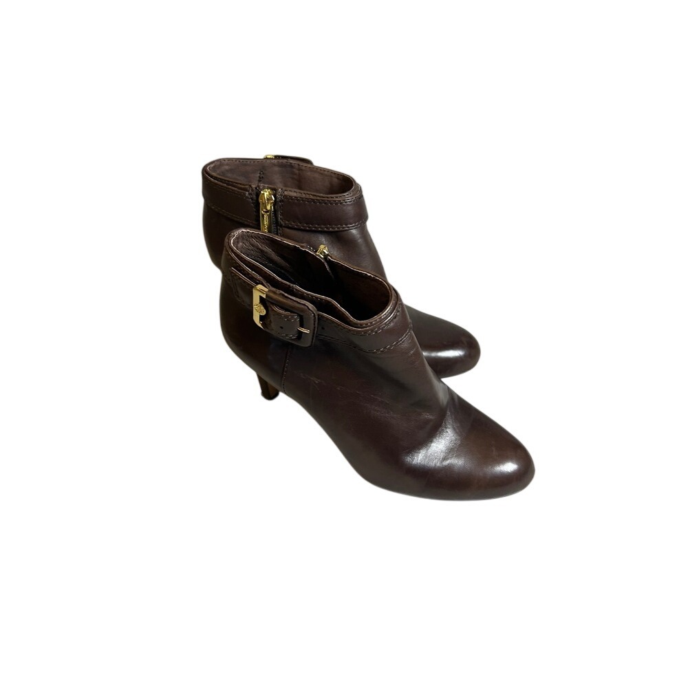 Vince Camuto Brown Leather Ankle Boots Womens Stiletto Heel Buckle Booties‎